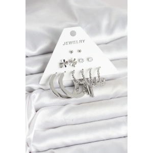 Pirinç Gümüş Renk 6 Çift Kadın Küpe Seti