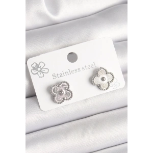 Pirinç Gümüş Renk İşlemeli Yonca Model Kadın Küpe