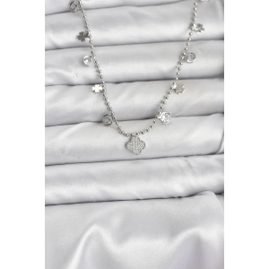 Pirinç Gümüş Renk Yonca Model Kadın Kolye