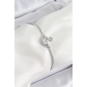 Pirinç Gümüş Renk Zirkon Taşlı Kuğu Model Kadın Bileklik