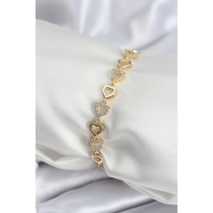 Pirinç VIP Seri Gold Renk Sıralı Kalp Model Kadın Bileklik