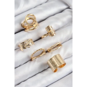Pirinç Yaprak Model Gold Renk Kadın Yüzük Kombin Set