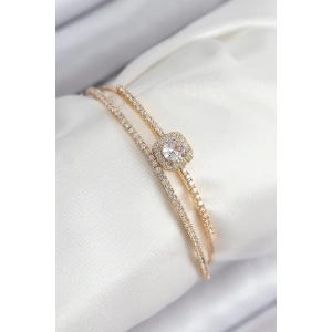 Pirinç Zirkon Taşlı Baget Model Gold Renk Kadın Bileklik