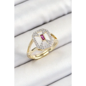 Pirinç Zirkon Taşlı Baget Model Gold Renk Kadın Yüzük