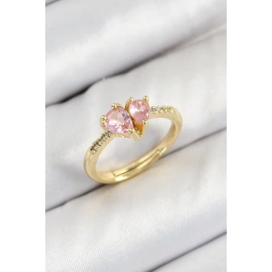 Pirinç Zirkon Taşlı Pembe Kalp Model Gold Renk Kadın Yüzük
