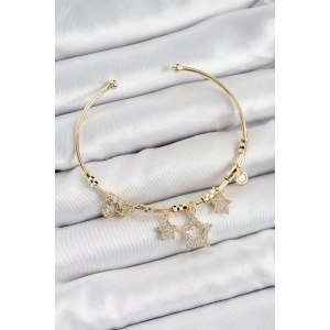 Pirinç Zirkon Taşlı Yıldız Model Gold Renk Charm Bileklik
