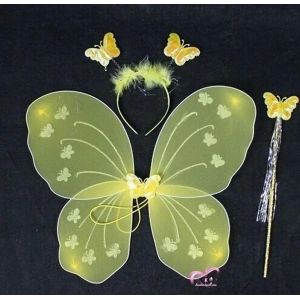 Sarı Renk Kelebek Kanadı Tacı ve Sopası 50x37 cm