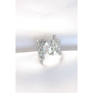 Silver Renk Tırtıklı Kalın Baget Taş Tasarım Ayarlanabilir Yüzük