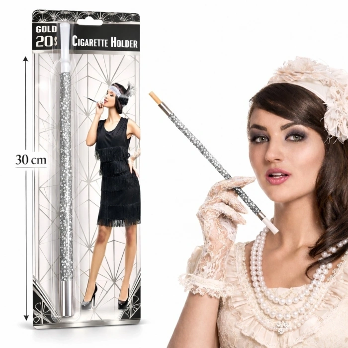 30 Cm Gümüş Payetli  Tutacağı – 1920’ler Gatsby Parti Aksesuarı