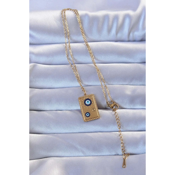 316L Altın Renk İşlemeli Nazarlı Vintage Kolye