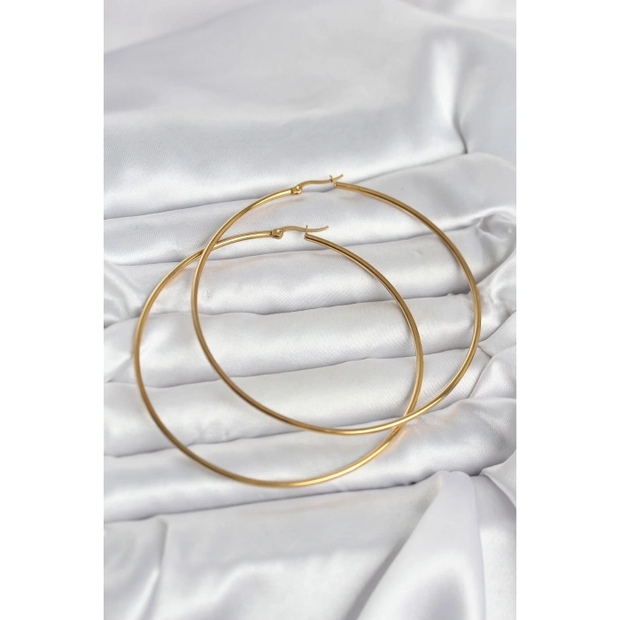 316L Çelik Gold Renk 80 mm Kadın Halka Küpe