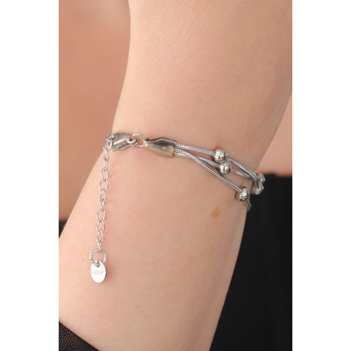 316L Çelik Gümüş Renk Minimal Top Figür Kadın Bileklik