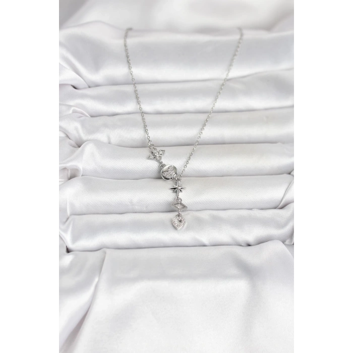 316L Çelik Gümüş Renk Zirkon Taşlı Y Kadın Kolye