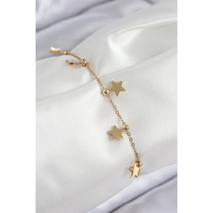 316L Çelik Sıralı Yıldız Model Gold Renk Kadın Bileklik