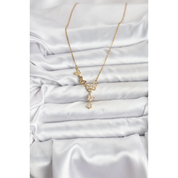 316L Çelik Zincir Gold Renk Kelebek Model Kadın Kolye