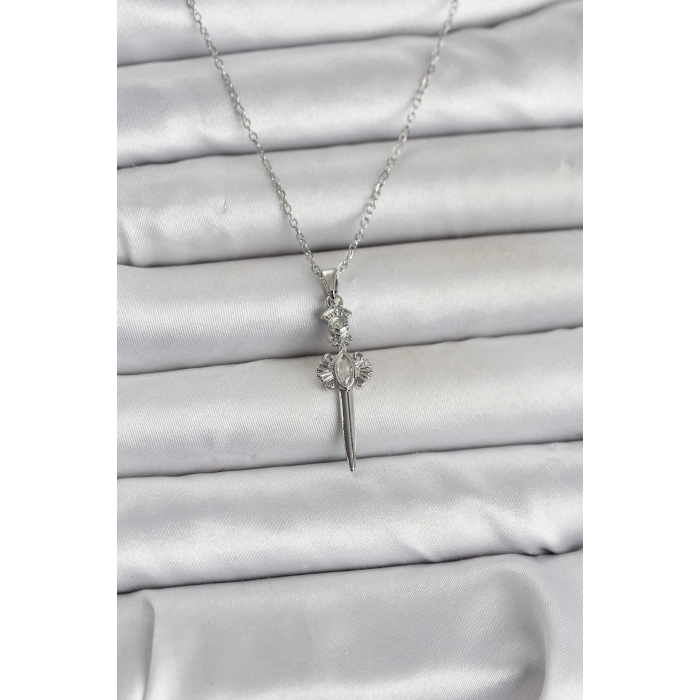 316L Çelik Zincir Gümüş Renk Kılıç Model Kadın Kolye