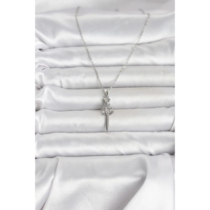 316L Çelik Zincir Gümüş Renk Kılıç Model Kadın Kolye