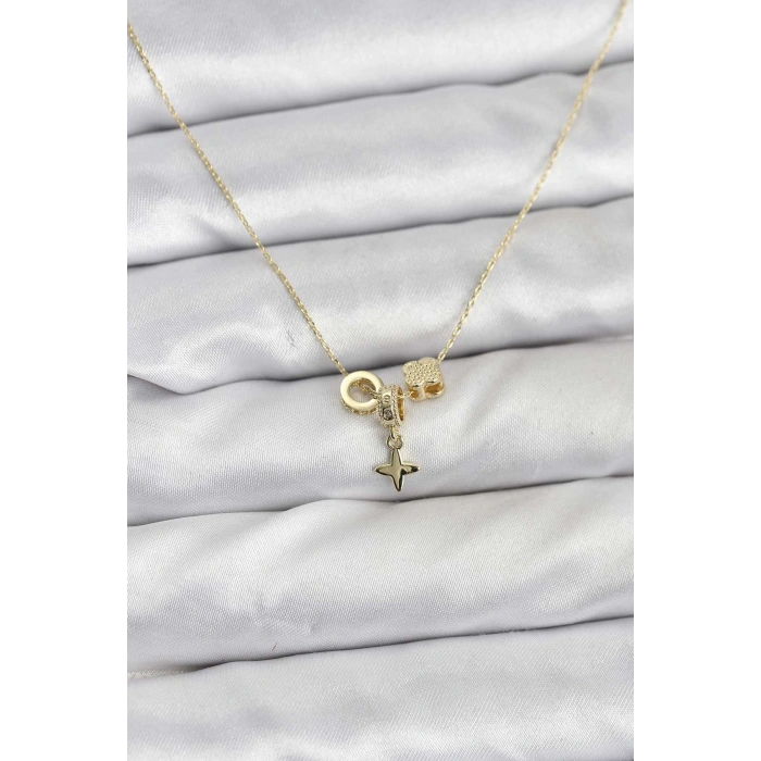 Gold Renk Pirinç Minimal Charmlı Kadın Kolye