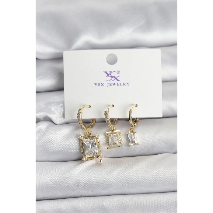 Gold Renk Zirkon Taşlı Kadın Küpe