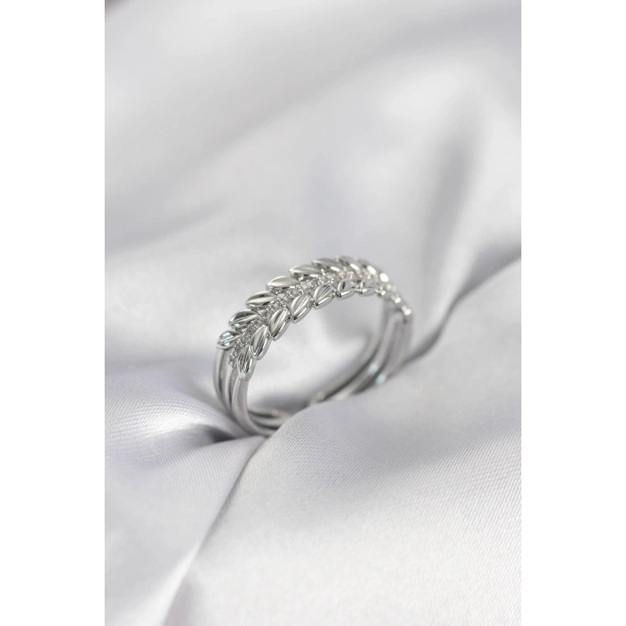 Gümüş Renk Başak Model Zirkon Taşlı Kadın Yüzük