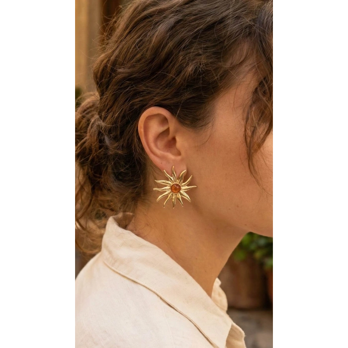 Güneş Model Gold Renk Pirinç Kadın Küpe