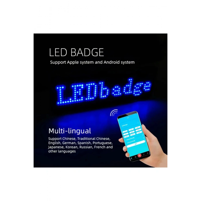 Matrix Kayan Led Yaka Rozeti Mobil Kontrollü Dijital Etiket 9×3cm