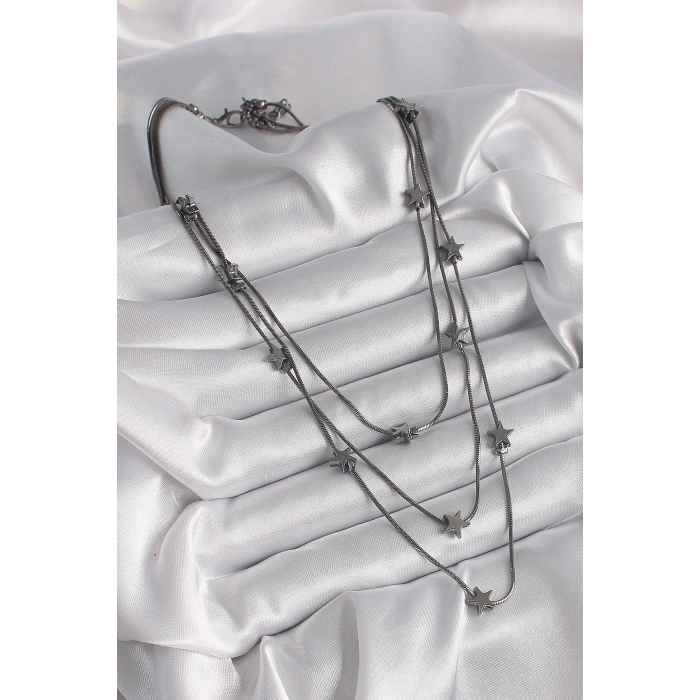 Pirinç Füme Renk 3Lü Yıldız Model Kadın Kolye