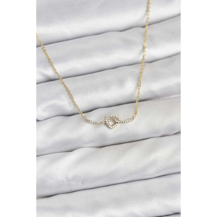 Pirinç Gold Renk Düğüm Kalp Model Kadın Kolye