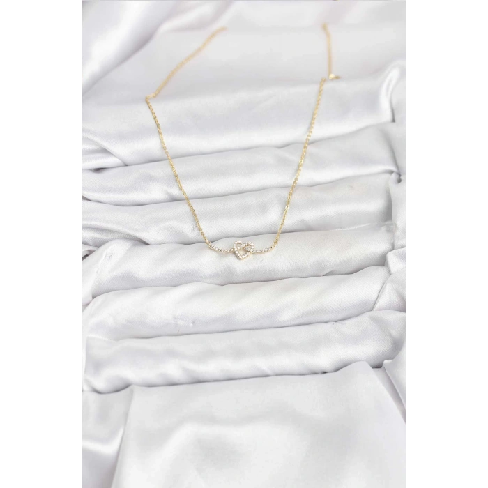 Pirinç Gold Renk Düğüm Kalp Model Kadın Kolye