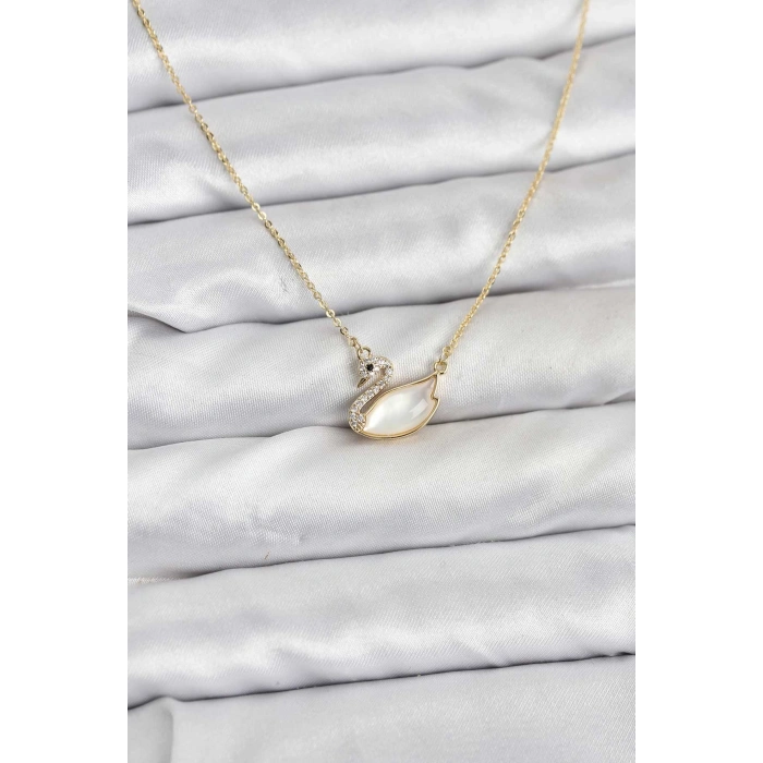 Pirinç Gold Renk Kuğu Model Kadın Kolye