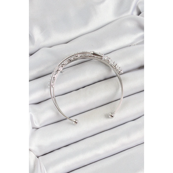 Pirinç Gümüş Renk Arpa Zirkon Taşlı Kadın Bileklik