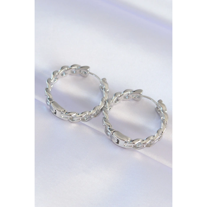 Pirinç Gümüş Renk Zincir Model Halka Küpe