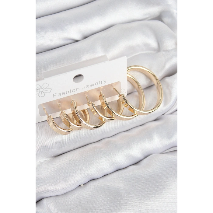 Pirinç Halka Model Gold Renk Kadın Set Küpe