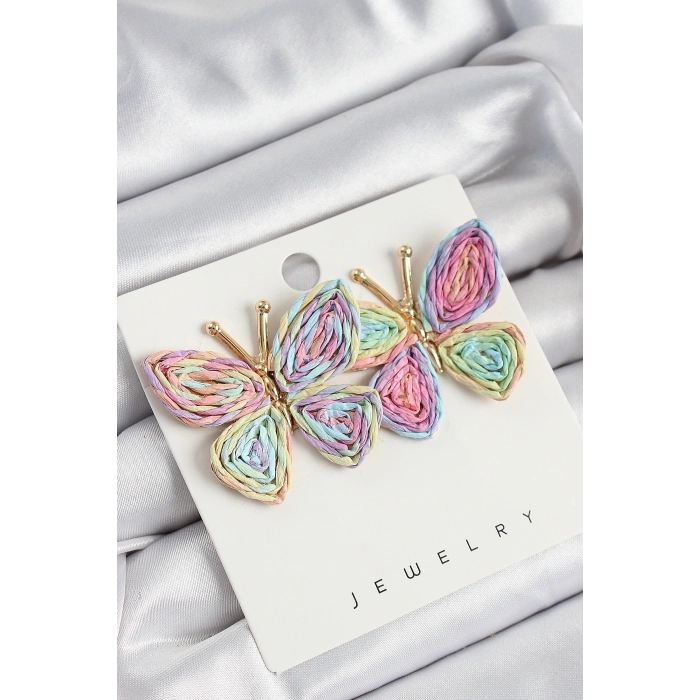 Pirinç Rainbow Kelebek Model Gold Renk Kadın Hasır Küpe