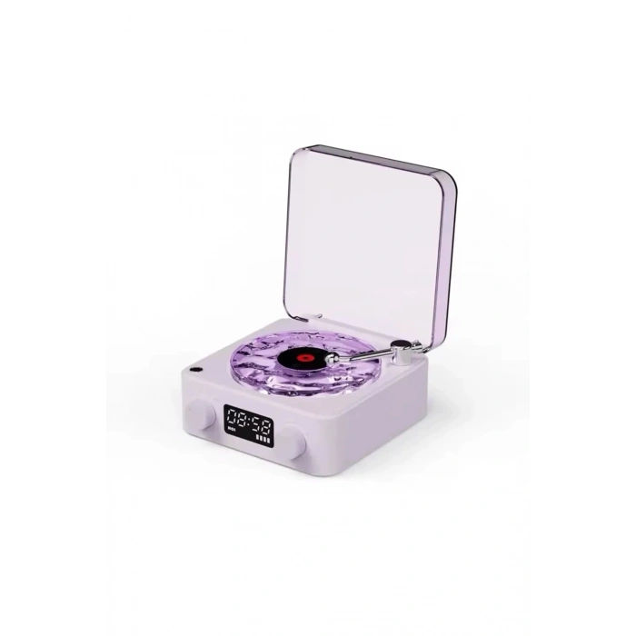 Waves Nostalji Plak Görünümlü Bluetooth Hoparlör 3d Ses Dalgası Retro Müzik Plak Mor