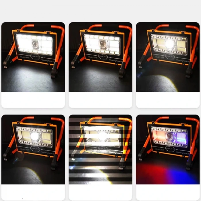 Wt-734 P70 Led Solar Panel Şarjlı Taşınabilir Projektör (176 Smd + Yan Led)