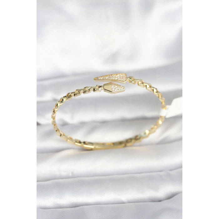 Yılan Model Pirinç Gold Renk Kadın Kelepçe Bileklik