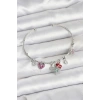 Gül Charmlı Gümüş Renk Pirinç Kadın Bileklik