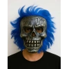 Wild Skull - Gümüş Kafatası Mavi Saçlı İskelet Maske