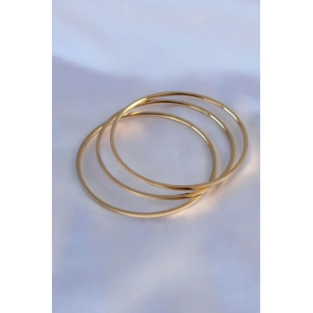 316L Çelik Gold Renk 3lü Ajda Model Kadın 60 mm Bilezik