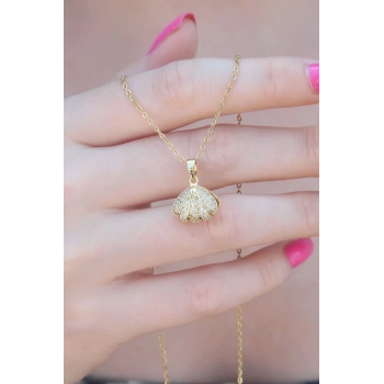 316L Çelik Gold Renk Açılır Midye Model Kadın Kolye