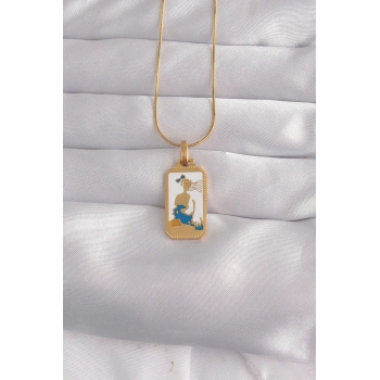 316L Çelik Gold Renk Beyaz Mineli Kız Figür Tarot Kolye