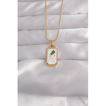 316L Çelik Gold Renk Beyaz Mineli Tarot Kolye