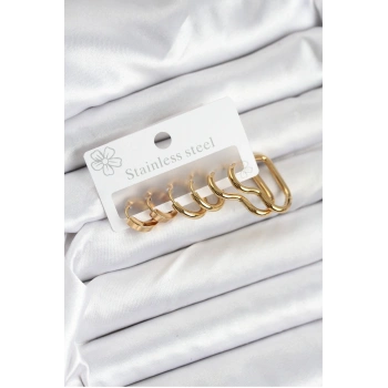 316L Çelik Gold Renk Kadın Küpe Seti