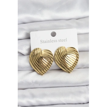 316L Çelik Gold Renk Kalp Model Kadın Küpe