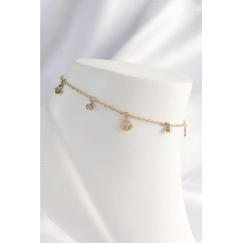 316L Çelik Gold Renk Zirkon Taşlı Minimal Çapa Tasarımlı Halhal