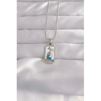 316L Çelik Gümüş Renk Beyaz Mineli Kız Figür Tarot Kolye