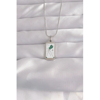 316L Çelik Gümüş Renk Beyaz Mineli Tarot Kolye