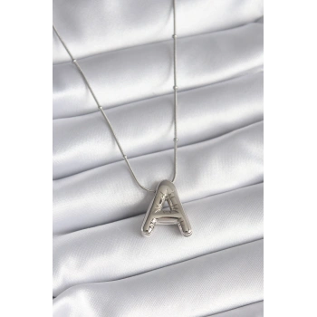 316L Çelik Gümüş Renk Bubble A Harf Model Kadın Kolye