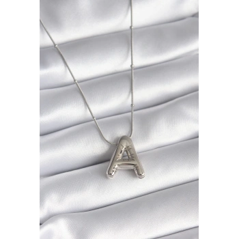 316L Çelik Gümüş Renk Bubble A Harf Model Kadın Kolye